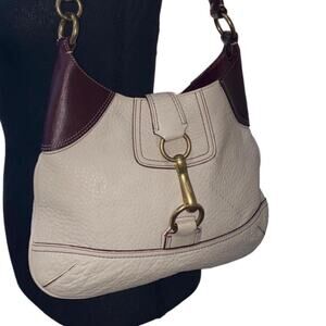 Vintage COACH Soho Bone & Brown Leather Hobo Buckle Flap Shoulder Bag F11842